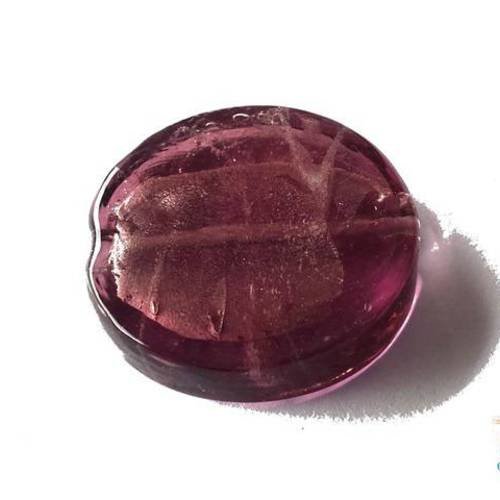1 perle palet façon murano, verre feuille d'argent et prune, 5x28mm ( pv420) 