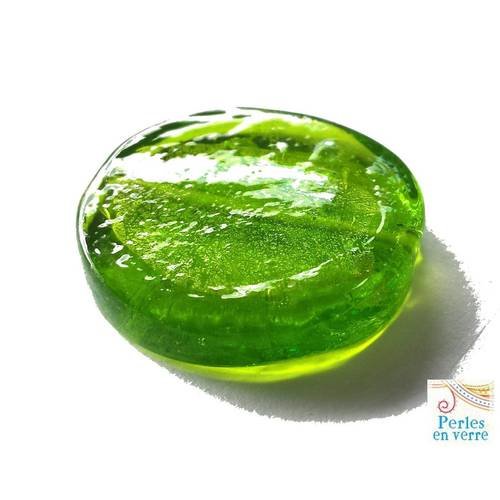 1 perle palet façon murano, feuille d'argent et vert pomme 5x28mm ( pv421) 