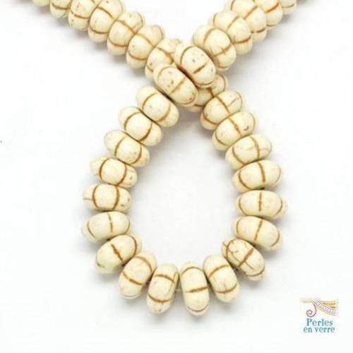10 perles "citrouille" en howlite ivoire, 7x13mm (ph78) 