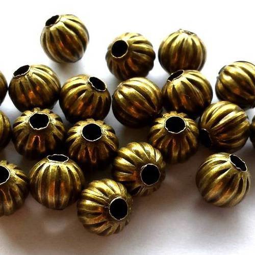 20 perles 8mm rondes striées intercalaires bronze sans nickel (pm135) 