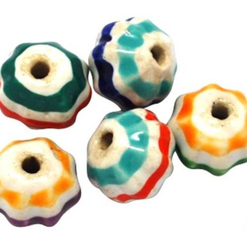5 perles multicolores en céramique, 12mm (pc69) 