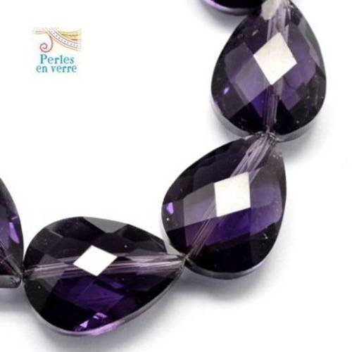 2 grandes perles en verre, gouttes violettes à facettes 13x18mm,( pv407) 