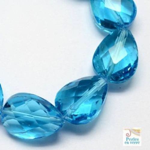 2 grandes perles gouttes verre turquoise à facettes 13x18mm,( pv404) 
