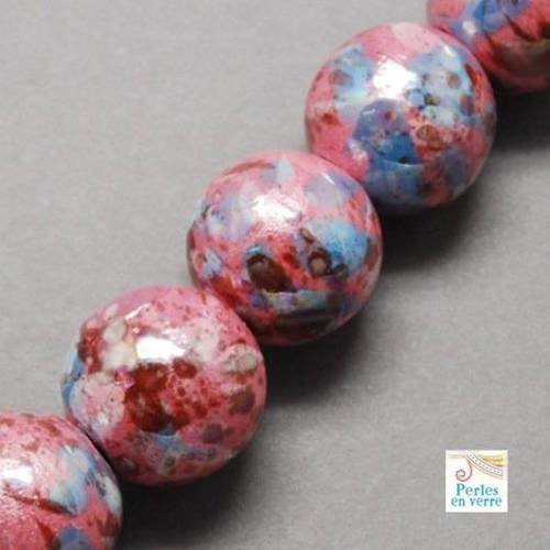 5 perles en céramique mouchetée vieux rose, 12mm (pc62) 