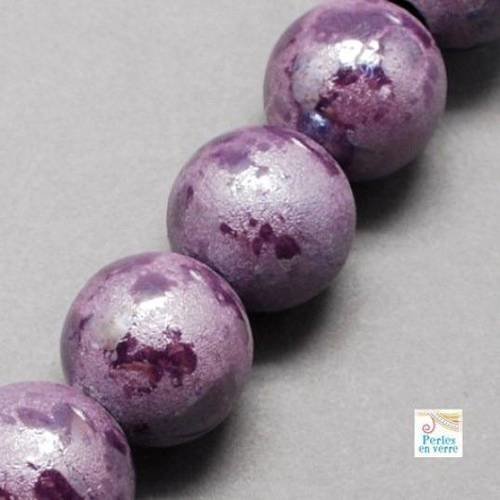 5 perles violettes en céramique mouchetée, 12mm (pc63) 