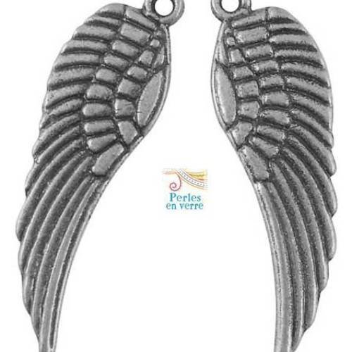 10 breloques ailes d'anges, métal argenté sans nickel, 9x30mm (bre259) 