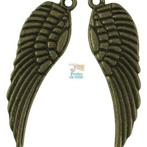 10 breloques bronze ailes d'anges, sans nickel, 9x30mm (bre257) 
