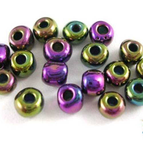 30 grammes grosses perles rocailles, effet multicolore lustré, 4mm, (roc18) 