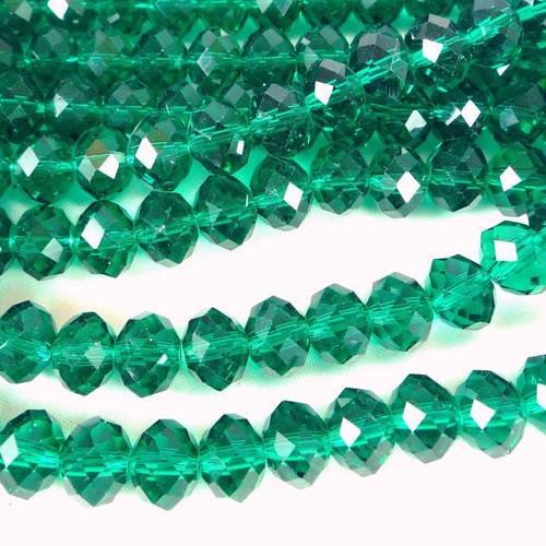 10 perles en verre à facettes, vert émeraude, 7x10mm, (pv392) 