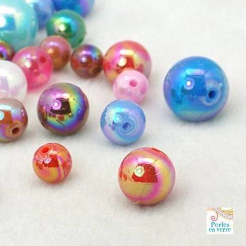 50 grammes perles multicolores, acrylique reflets irisés, 4mm à 18mm (ps85) 