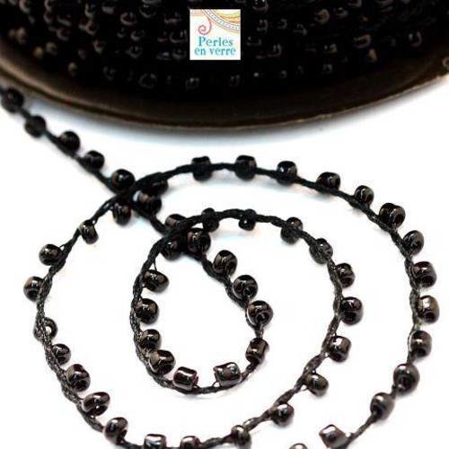 Noir: 2 mètres cordon fil perles rocailles (fil163) 