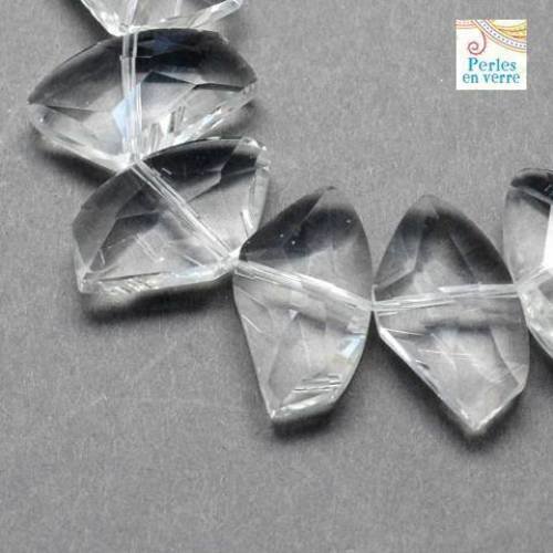 5 perles en verre, triangulaires transparentes à facettes, 6x11x19mm (pv388) 