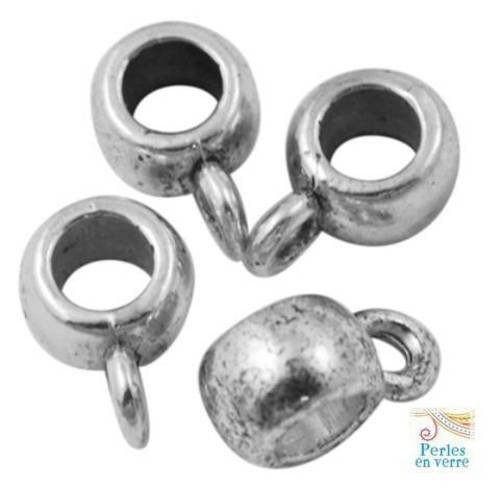12 perles accroche-breloques lisses en métal argenté 9x4mm (pm46) 