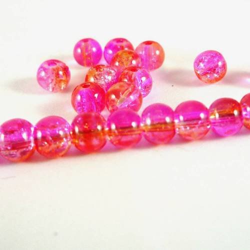 50 perles craquelées bicolores rose/orangé, 4mm, (pv371) 