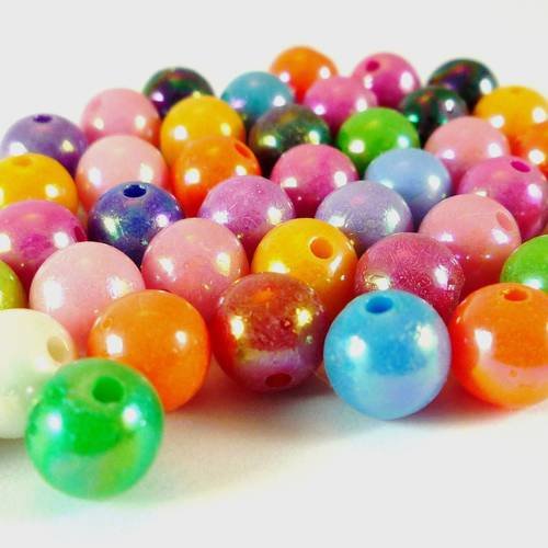 50 perles multicolores, acrylique ab reflets irisés, 8mm(ps82) 