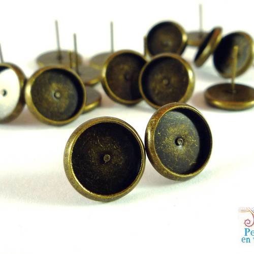 10 paires sans nickel, boucles d'oreilles pour cabochon 10mm, bronze (bo18) 