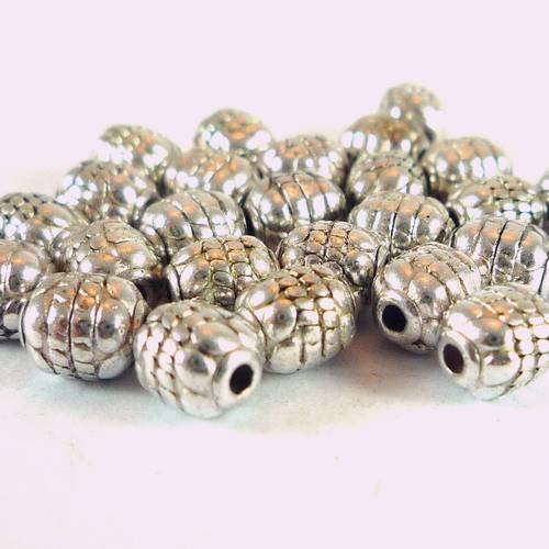 20 perles ovales métal argenté sans nickel 5x6mm (pm123) 