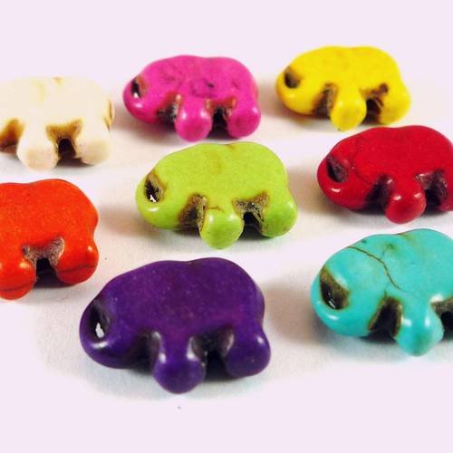 8 perles en howlite, éléphants couleurs mélangées, 10x14mm, (ph48) 