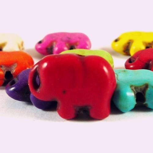 5 perles éléphants en howlite rouge, 10x14mm, (ph53) 
