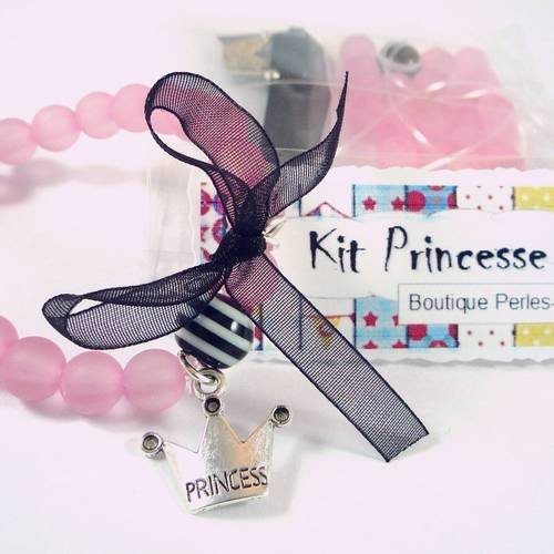 Kit princesse! un bracelet perles roses et organza noir  (kit65) 