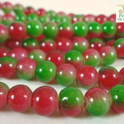 20 perles en verre bicolore : vert/rouge, 6mm (pv346) 