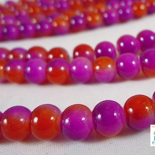 20 perles en verre bicolore : orange/violine, 6mm (pv345) 