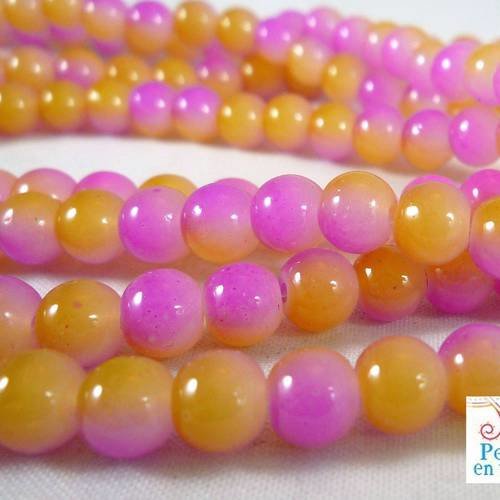 20 perles en verre bicolore : jaune/rose, 6mm (pv344) 