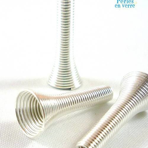 6 maxi coupelles spirales, métal argenté, 24x10mm,(ap111) 