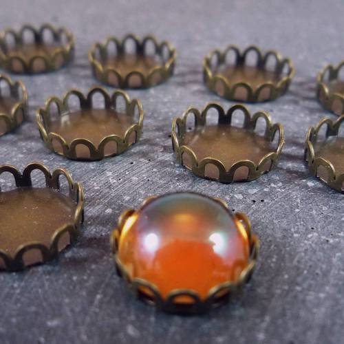 10 supports cabochons dentelle bronze, 10mm (su27) 