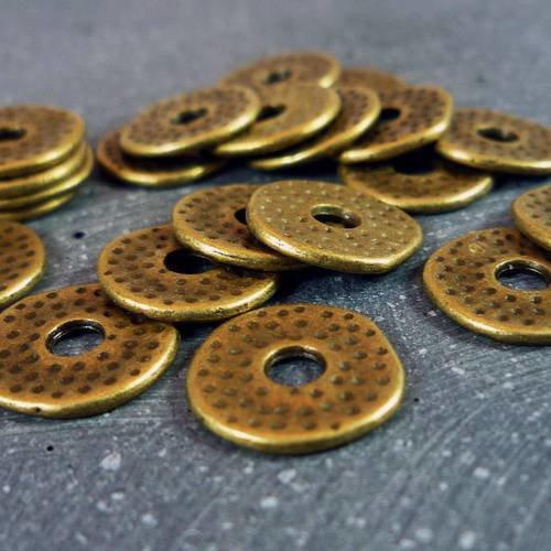 10 perles disques martelés bronze sans nickel, 12mm, (pm120) 