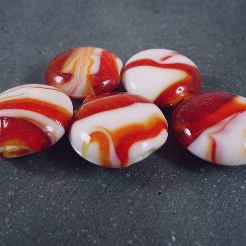 5 perles palets bicolores en verre orange et blanc, 9x18mm  (pv326) 