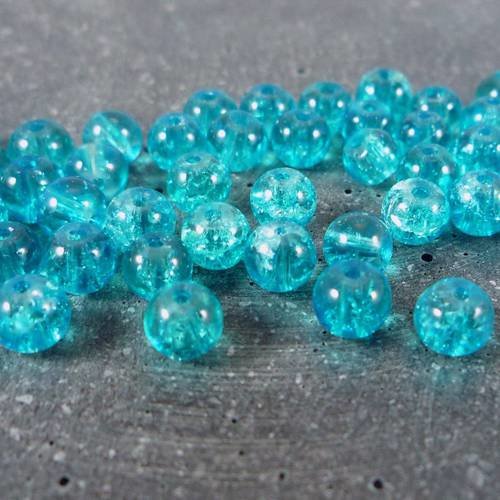 50 perles en verre turquoise, "cracked beads", 4mm, (pv317) 
