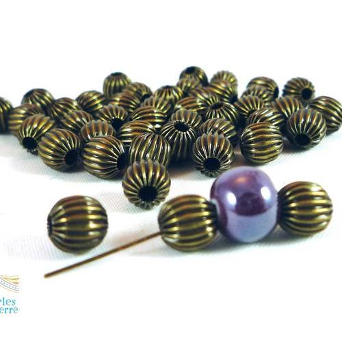 20 perles rondes striées intercalaires bronze, 6mm (pm111) 