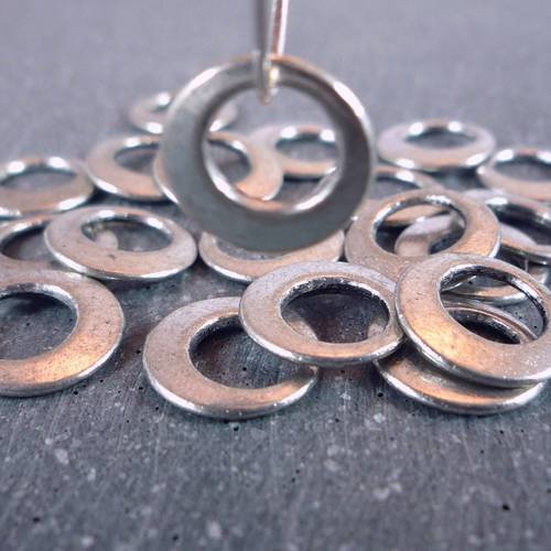 12 perles anneaux, métal argenté, 11mm, (pm103) 