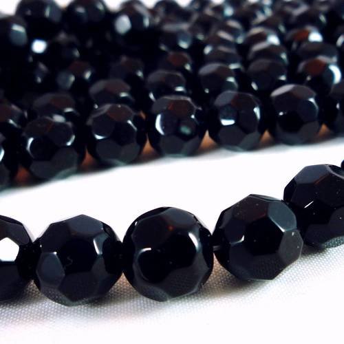 10 perles en verre à facettes noir opaque, 10mm (pv261) 