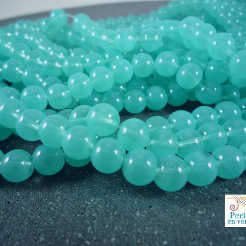 20 perles rondes, verre effet opalescent bleu lagon, 8mm, (pv255) 