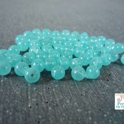 50 perles rondes en verre bleu lagon, 4mm (pv254) 