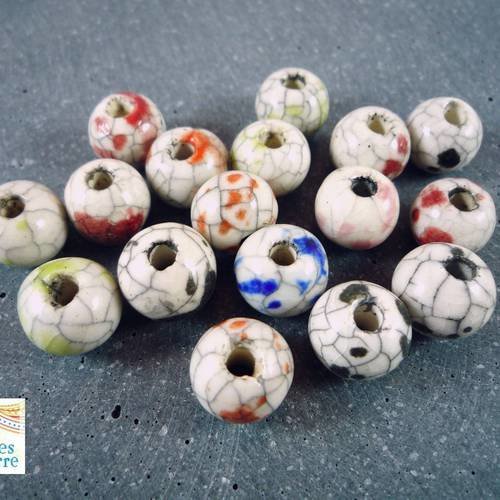 10  perles en céramique rondes multicolores, 10x11mm (pc20) 