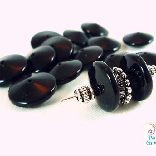12 perles rondelles noires en verre, 6x14mm (pv251) 