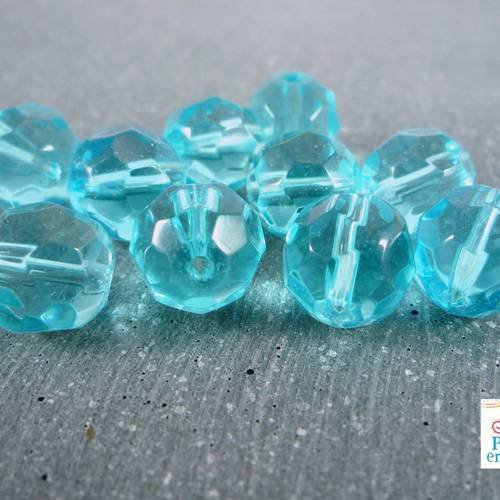 10 perles en verre à facettes turquoise, 10mm (pv250) 