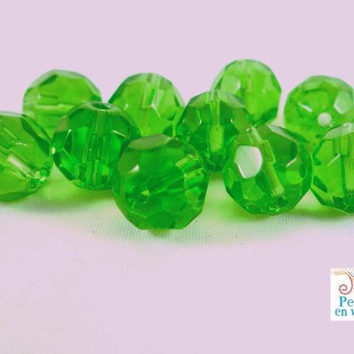 10 perles en verre à facettes vertes, 10mm (pv249) 