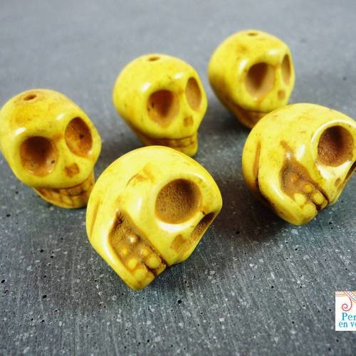 2 perles grands skulls jaune en howlite, 18mm (ph4) 