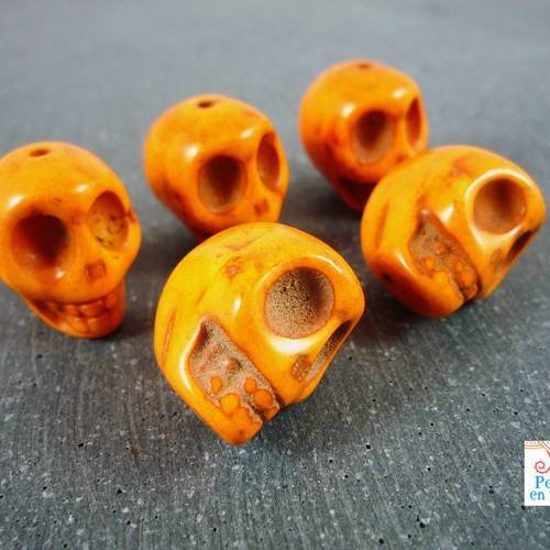 2 perles grands skulls orange en howlite, 18mm (ph5) 