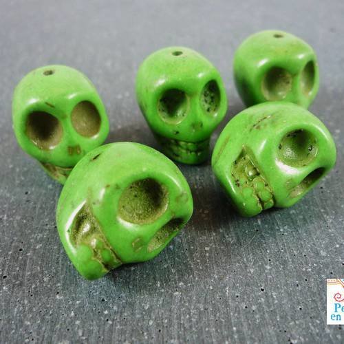 2 perles grands skulls vert en howlite, 18mm (ph6) 