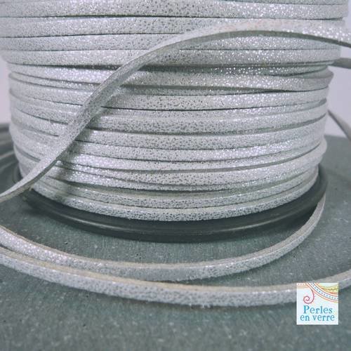1m cordon suédine aspect daim gris argenté  (fil59) 