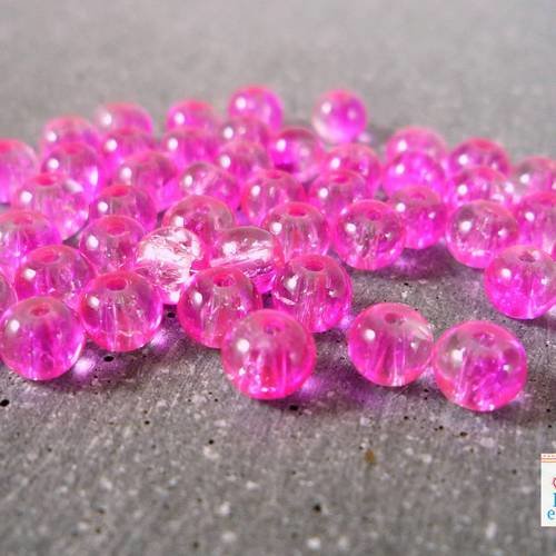 50 perles verre bicolores, fuchsia et transparent, "cracked beads", 4mm, (pv229) 