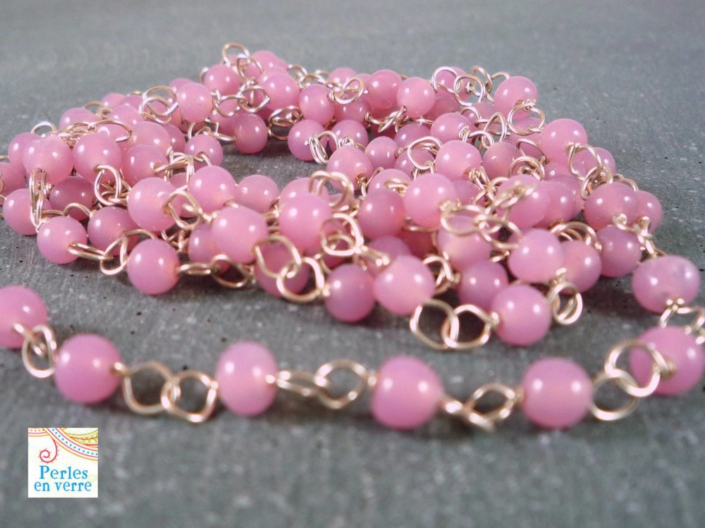 Acheter Chaine perles facettes - rose poudre - doré à l'or fin 18K x 20 cm  En ligne