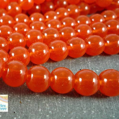 30 perles rondes, verre effet opalescent couleur brique, 8mm, (pv225)