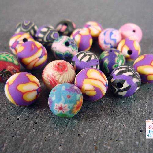 20 perles rondes fimo multicolores 8mm (pp15) 