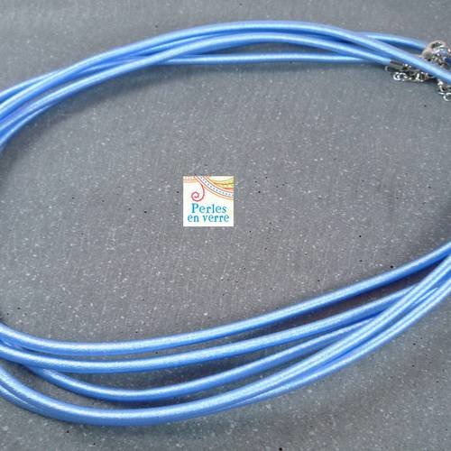 1 collier soie bleu ciel 3mm, tour de cou 46cm (col16) 